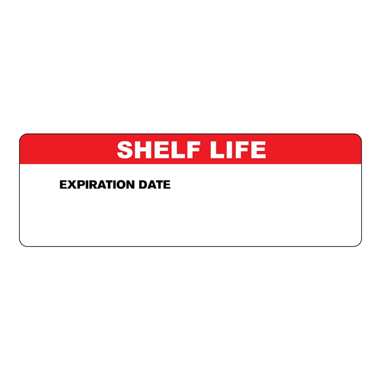 "Shelf Life" with "Expiration Date" Block Rectangular Water-Resistant Polypropylene Write-On Label with Red Header - 3" x 1"