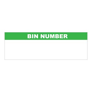"Bin Number" with Write-On Block Rectangular Water-Resistant Polypropylene Write-On Label with Green Header - 3" x 1"