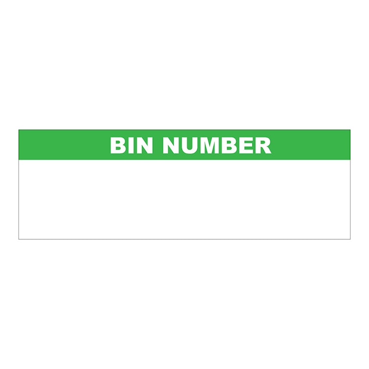 "Bin Number" with Write-On Block Rectangular Water-Resistant Polypropylene Write-On Label with Green Header - 3" x 1"