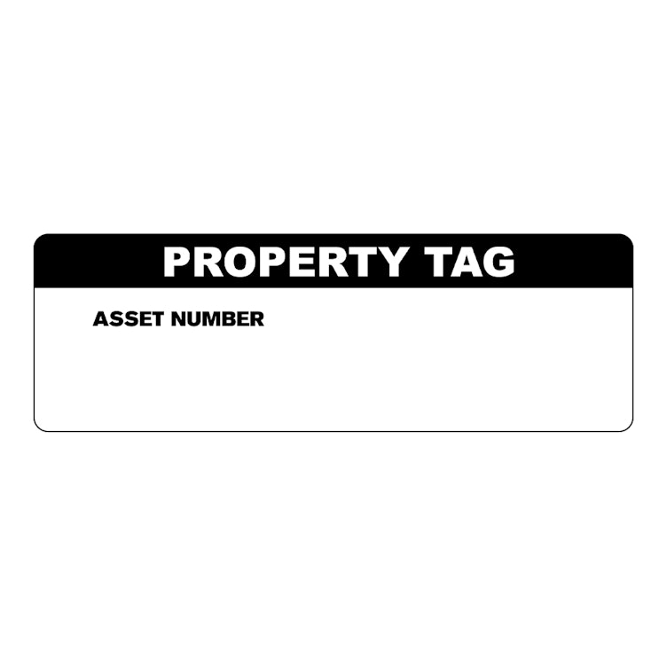 "Property Tag" with "Asset Number" Block Rectangular Water-Resistant Polypropylene Write-On Label with Black Header - 3" x 1"