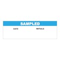 "Sampled" with "Date" & "Initials" Blocks Rectangular Water-Resistant Polypropylene Write-On Label with Blue Header - 3" x 1"