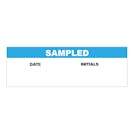 "Sampled" with "Date" & "Initials" Blocks Rectangular Water-Resistant Polypropylene Write-On Label with Blue Header - 3" x 1"
