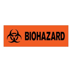"Biohazard" Rectangular Water-Resistant Polypropylene Label with Symbol & Orange Background - 3" x 1"