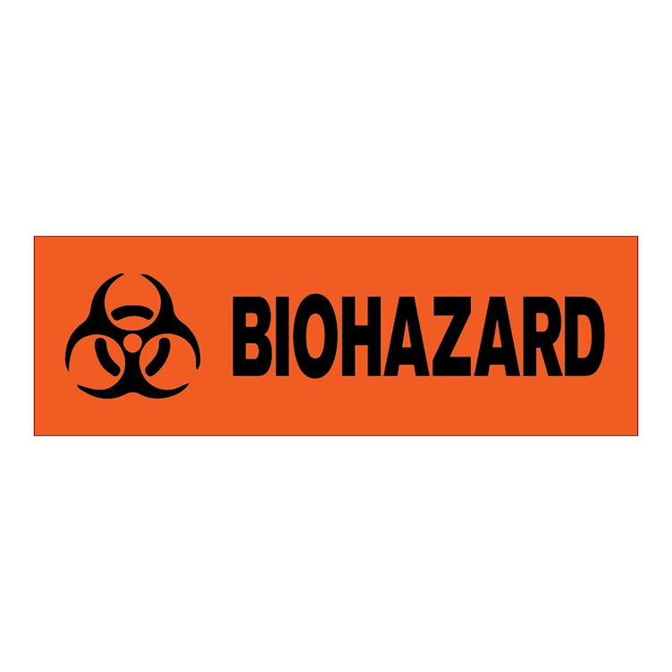 "Biohazard" Rectangular Water-Resistant Polypropylene Label with Symbol & Orange Background - 3" x 1"