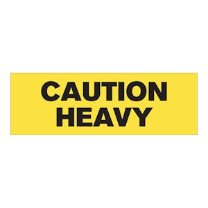 "Caution - Heavy" Rectangular Water-Resistant Polypropylene Label with Yellow Background - 3" x 1"