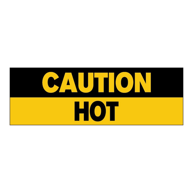 "Caution - Hot" Rectangular Water-Resistant Polypropylene Label with Black & Yellow Background & Font - 3" x 1"