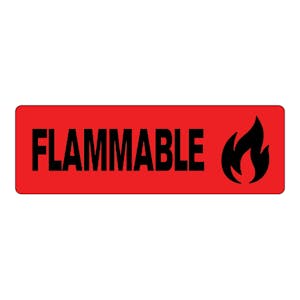 "Flammable" Rectangular Water-Resistant Polypropylene Label with Symbol & Red Background - 3" x 1"
