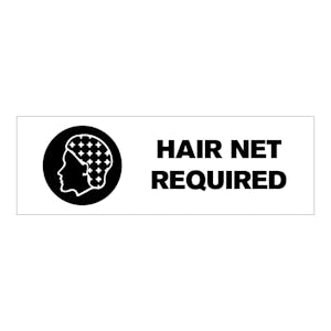"Hair Net Required" Rectangular Water-Resistant Polypropylene Label with Symbol & Black Font - 3" x 1"
