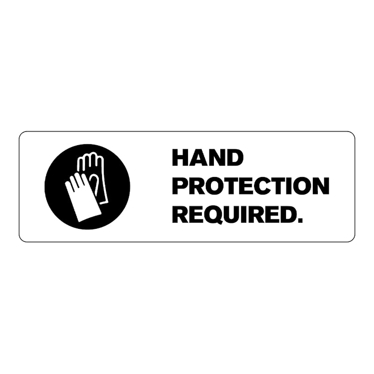 "Hand Protection Required" Rectangular Water-Resistant Polypropylene Label with Symbol & Black Font - 3" x 1"
