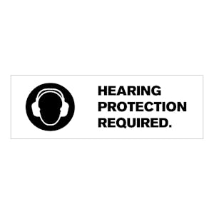 "Hearing Protection Required" Rectangular Water-Resistant Polypropylene Label with Symbol & Black Font - 3" x 1"