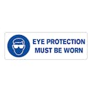 "Eye Protection Must Be Worn" Rectangular Water-Resistant Polypropylene Label with Symbol & Blue Font - 3" x 1"