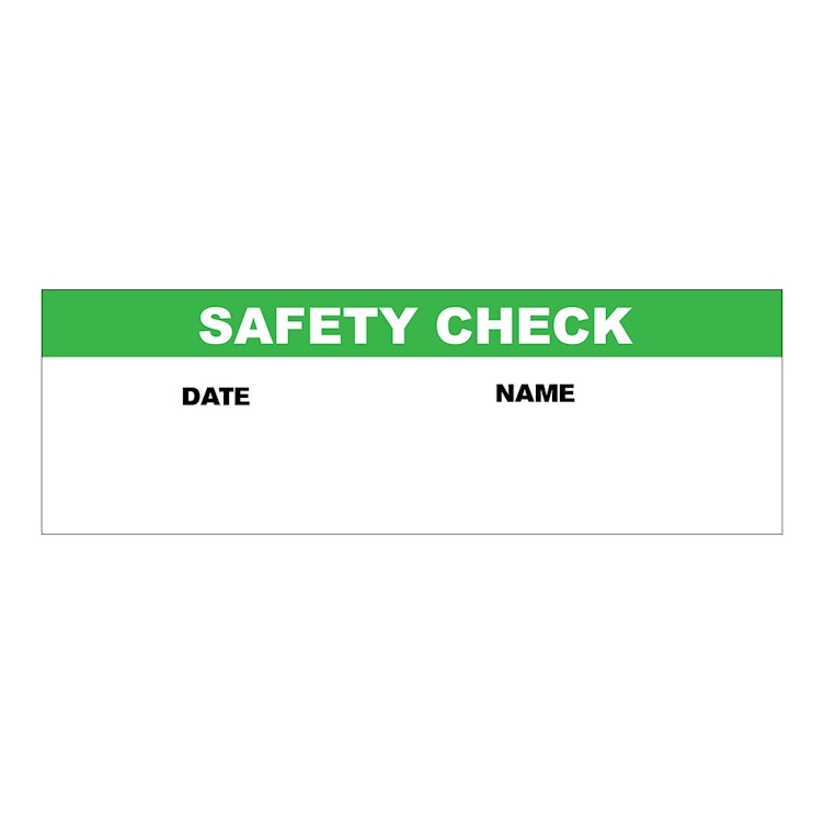 "Safety Check" with "Date" & "Name" Blocks Rectangular Water-Resistant Polypropylene Write-On Label with Green Header - 3" x 1"