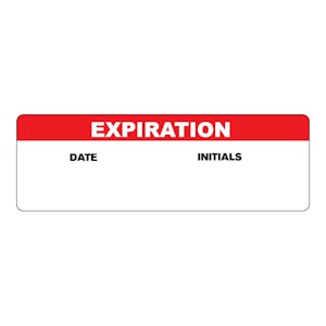 "Expiration" with "Date" & "Initials" Blocks Rectangular Water-Resistant Polypropylene Write-On Label with Red Header - 3" x 1"