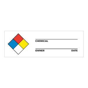 "Chemical __," "Owner __" & "Date __" Rectangular Water-Resistant Polypropylene Write-On Label - 3" x 1"