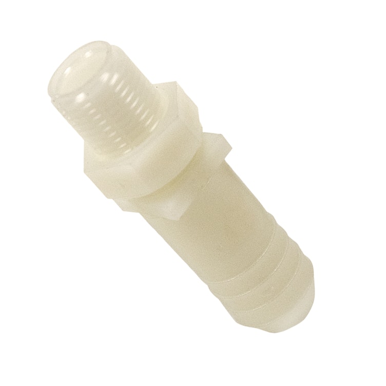 3/4" Hose Barb x 11/16" UN Nylon Adapter with Hex Lock Nut