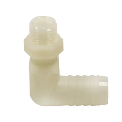 3/4" Hose Barb x 11/16" UN Nylon Elbow with Hex Lock Nut