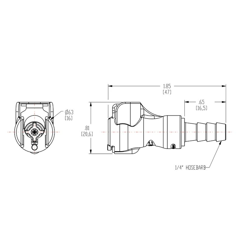 1/4" In-Line Hose Barb NSF-listed PMC Series Acetal Body - Shutoff (Insert Sold Separately)