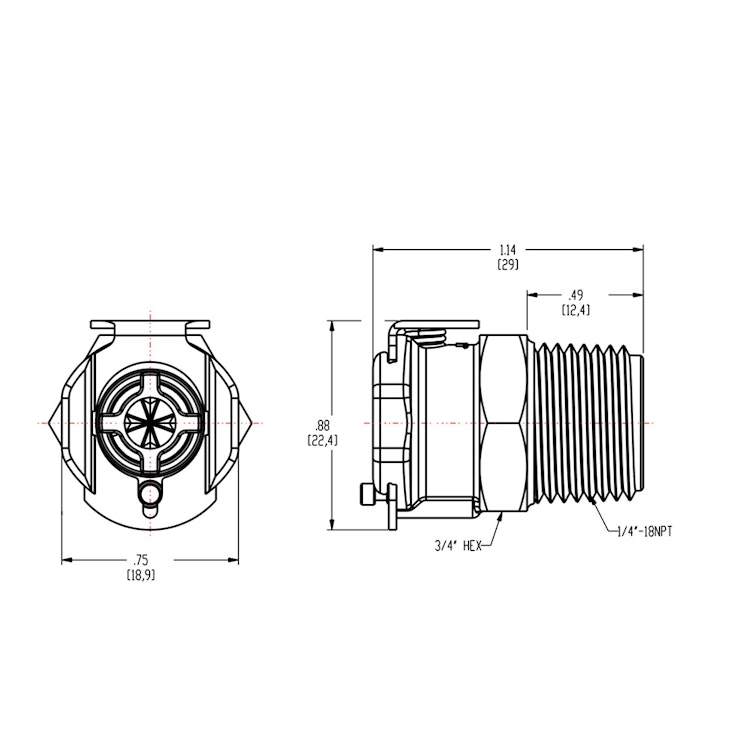 3/8" MNPT NSF-listed PLC Series Acetal Body - Shutoff (Insert Sold Separately)