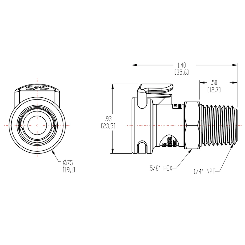 1/4" MNPT NSF-Listed APC Series Acetal Coupling Body - Straight Thru (Insert Sold Separately)