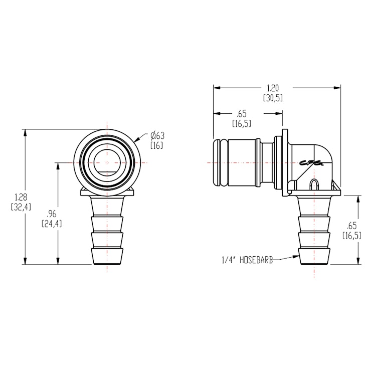 1/4" In-line Hose Barb NSF-Listed APC Series Acetal Elbow Insert - Straight Thru (Body Sold Separately)