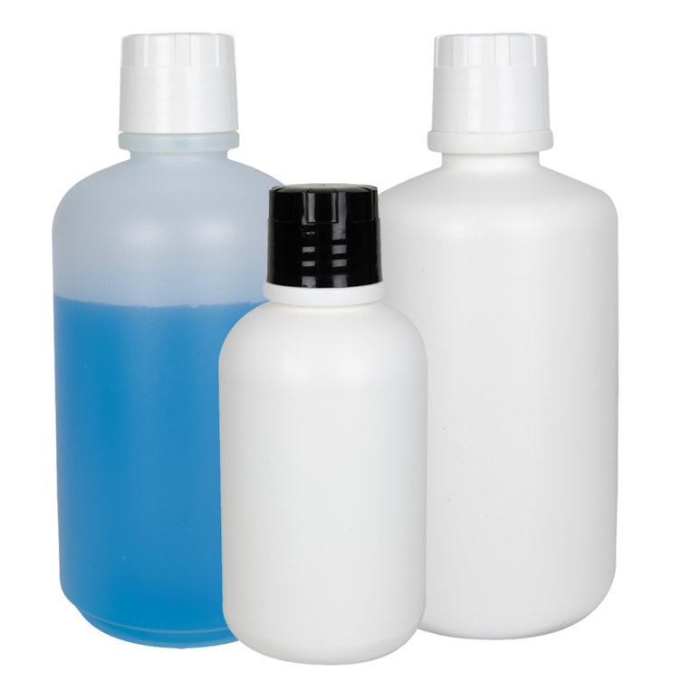HDPE Boston Round Buttress Bottles with Buttress Caps