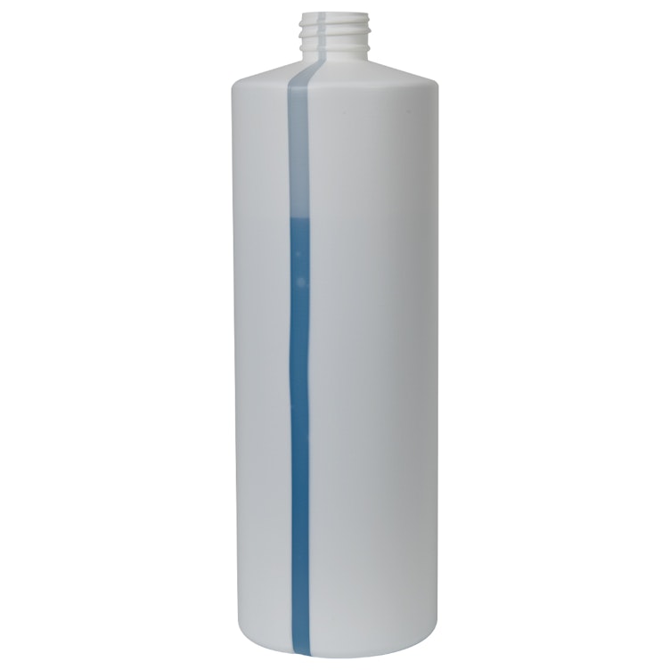 32 oz. White HDPE Cylindrical Easy-View Stripe Bottle with 28/410 Neck (Cap Sold Separately)
