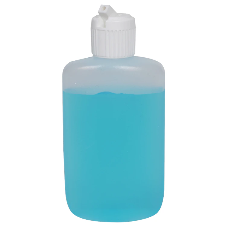 2 oz. Natural LDPE Oval Bottle with 18/410 White Ribbed Flip-Top Dispensing Cap