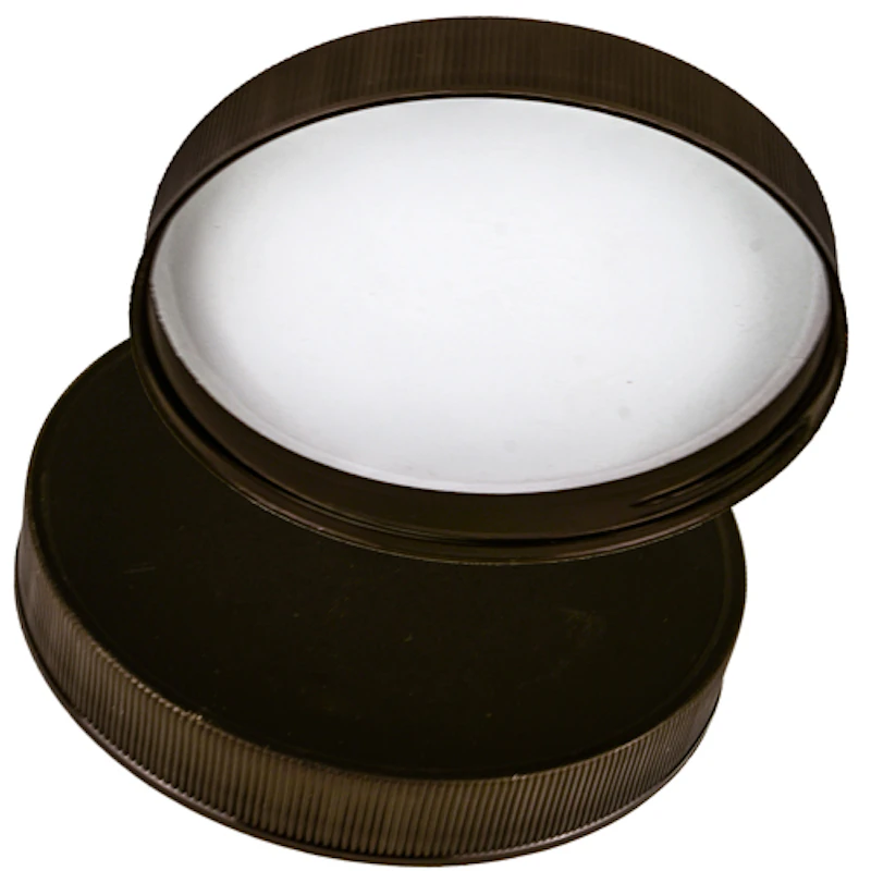 110/400 Black Polypropylene Cap with Heat Induction Liner for HDPE Containers