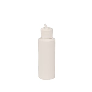 4 oz. White HDPE Cylindrical Sample Bottle with 20/410 White Ribbed Flip-Top Dispensing Cap