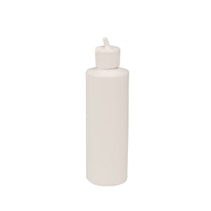8 oz. White HDPE Cylindrical Sample Bottle with 24/410 White Ribbed Flip-Top Dispensing Cap