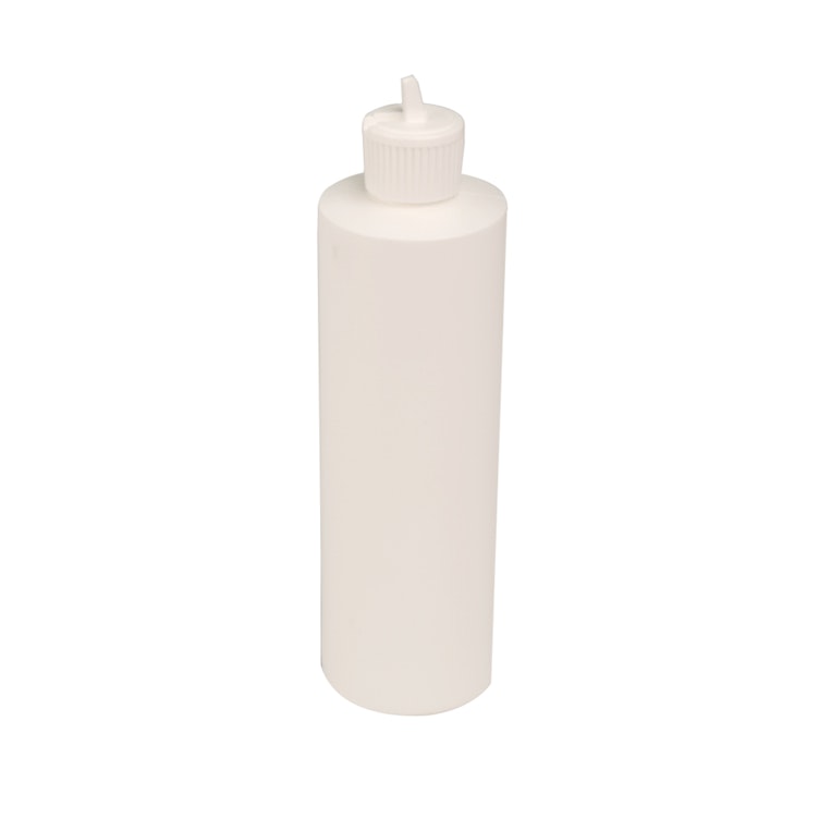 10 oz. White HDPE Cylindrical Sample Bottle with 24/410 White Ribbed Flip-Top Dispensing Cap