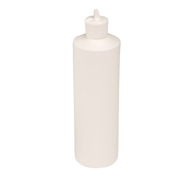 16 oz. White HDPE Cylindrical Sample Bottle with 24/410 White Ribbed Flip-Top Dispensing Cap