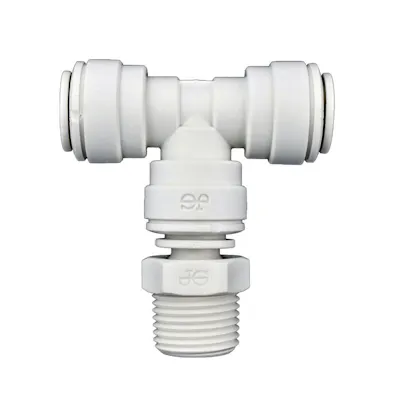 1/4" Tube OD x 1/4" Tube OD x 1/8" MNPT Swivel Branch White Polypropylene Tee