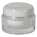 30mL Clear Acrylic/White Polypropylene Silver Trimmed Round Jar with Cap & PE Disc Liner