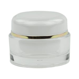 30mL Clear Acrylic/White Polypropylene Gold Trimmed Round Jar with Cap & PE Disc Liner