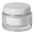 60mL Clear Acrylic/White Polypropylene Silver Trimmed Round Jar with Cap & Polypropylene Disc Liner