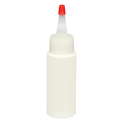2 oz. White HDPE Cylindrical Sample Bottle with 24/410 Natural Yorker Dispensing Cap with Regular Red Tip