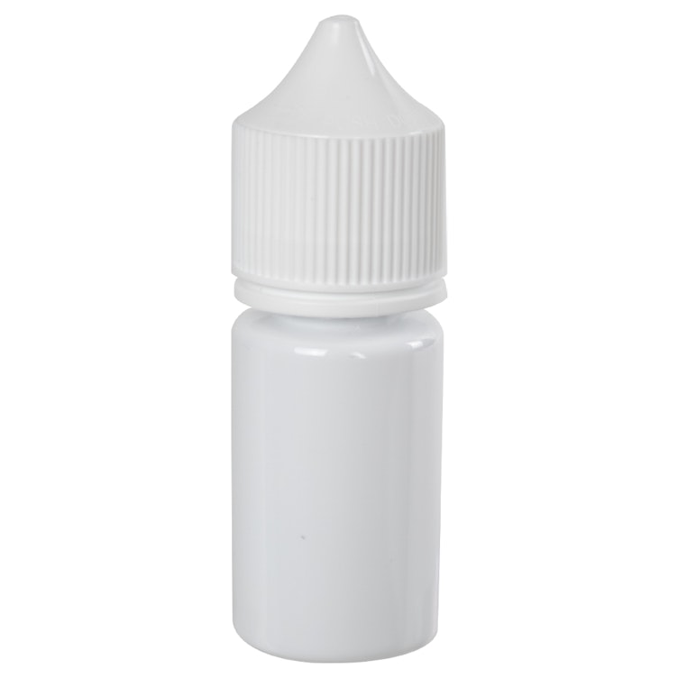 30mL Opaque White PET Stubby Unicorn Bottle with White CRC/TE Cap