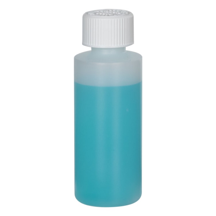 1 oz. Natural HDPE Cylindrical Sample Bottle with 20/400 White Ribbed CRC Cap with F217 Liner