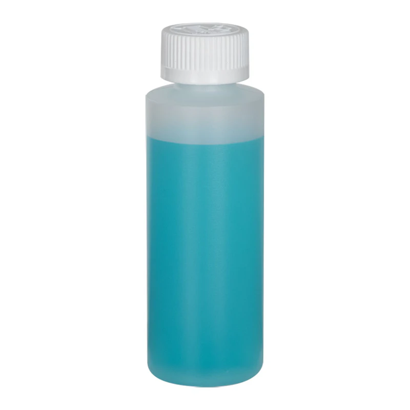 4 oz. Natural HDPE Cylindrical Sample Bottle with 20/400 White Ribbed Polypropylene Child-Resistant Cap (CRC) with F217 Liner