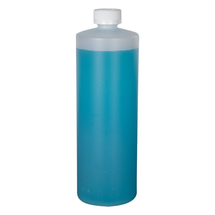 32 oz. Natural HDPE Flame-Treated Cylindrical Sample Bottle with 28/400 White Ribbed CRC Cap with F217 Liner