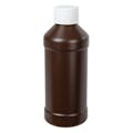 16 oz. Brown HDPE Modern Round Bottle with 28/410 Black Ribbed Cap with F217 Liner
