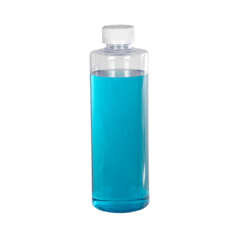16 oz. Clear PVC Cylindrical Bottle with 28/410 White Ribbed Polypropylene Child-Resistant Cap (CRC) with F217 Liner