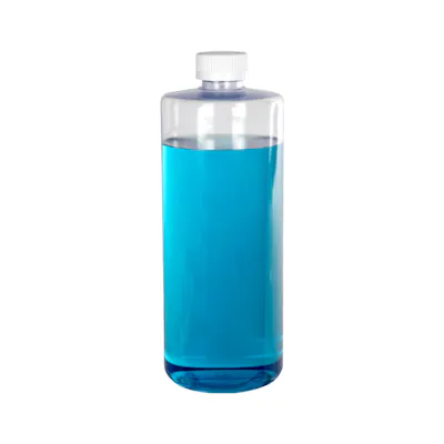 32 oz. Clear PVC Cylindrical Bottle with 28/410 White Ribbed Polypropylene Child-Resistant Cap (CRC) with F217 Liner