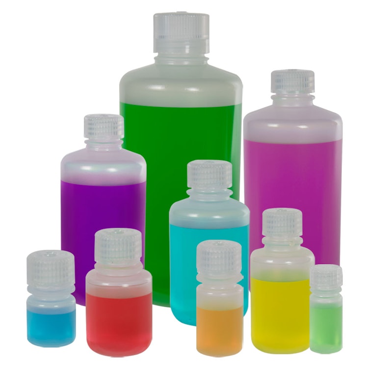 32 oz./1000mL Nalgene™ Narrow Mouth Polypropylene Bottles with 38/430 Caps - Case of 24