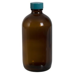 8 oz. Amber Plastic-Coated Glass Bottle with 24/400 Cap with F217 & PTFE Liner