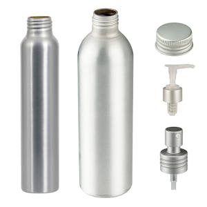 Brushed Aluminum Bottles, Caps & Pumps