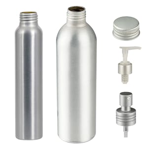Brushed Aluminum Bottles, Caps & Pumps