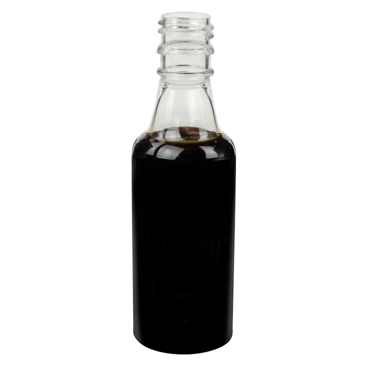 1.7 oz. Clear PET Smooth Round Sauce Bottle with 18mm Kerr Neck (Cap Sold Separately)