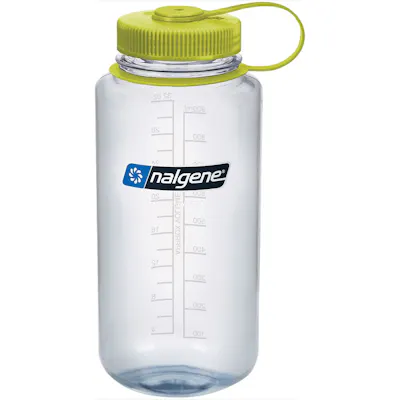 32 oz. Clear Wide Mouth Nalgene® Sustain Bottle with Spring Green Cap & Loop